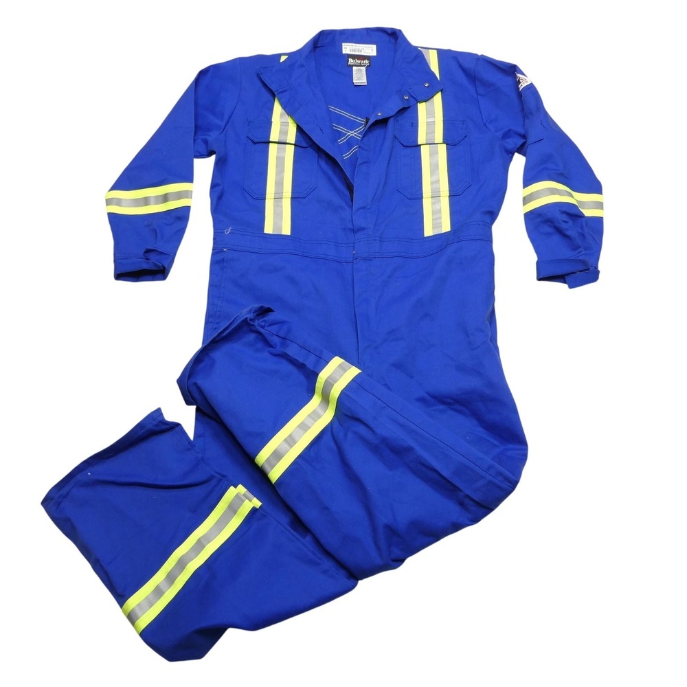Bulwark FR Coveralls Mens 46 Regular Blue Reflective Workwear Safety Gear‎